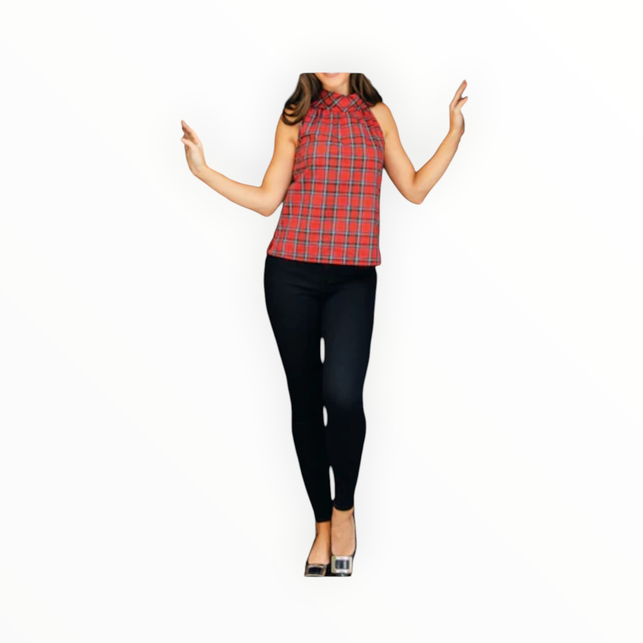 Sail to Sable Tartan Cowl Neck Button Back Top - Red
