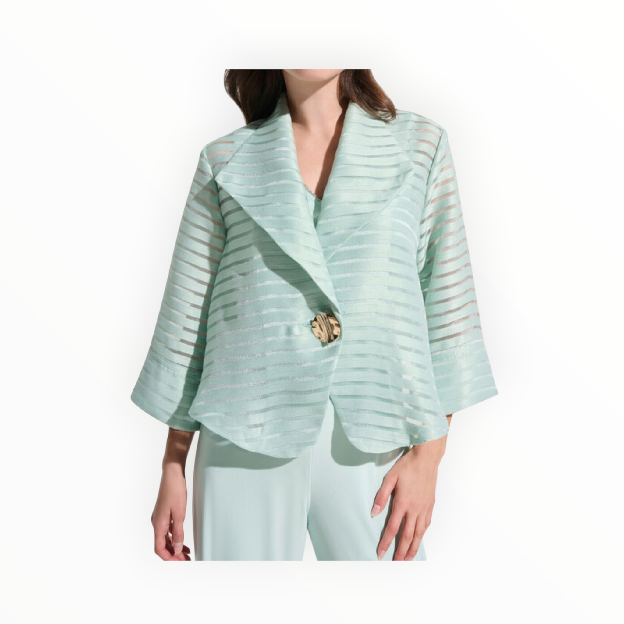 Joseph Ribkoff Shadow Stripe Swing Jacket W/Lapel Style - Pistachio
