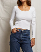 perfectwhitetee Anya Ribbed Scoop Neck Top - White