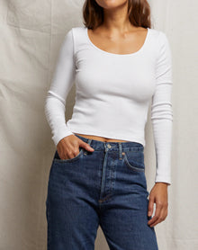 perfectwhitetee Anya Ribbed Scoop Neck Top - White