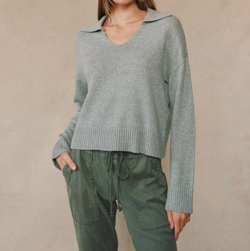 Bella Dahl Pullover Sweater With Collar - Heather Grey