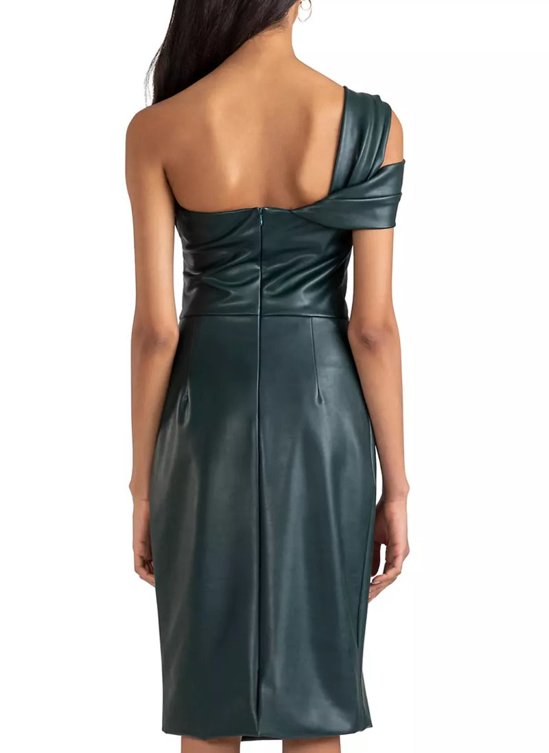 Shoshanna Arden One-Shoulder Faux Leather Cocktail Dress - Forest