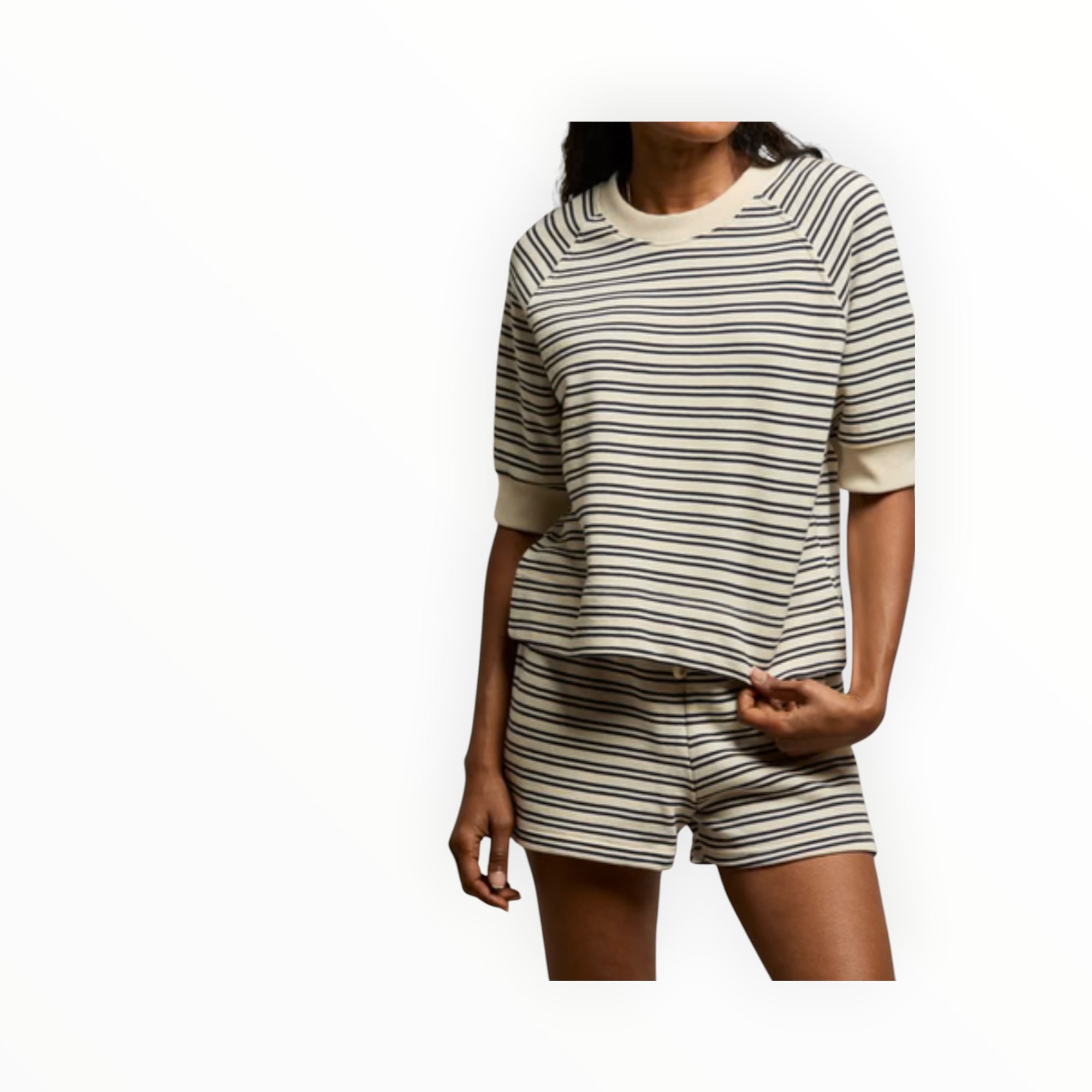 perfectwhitetee Bennie French Terry Short - Navy Stripe