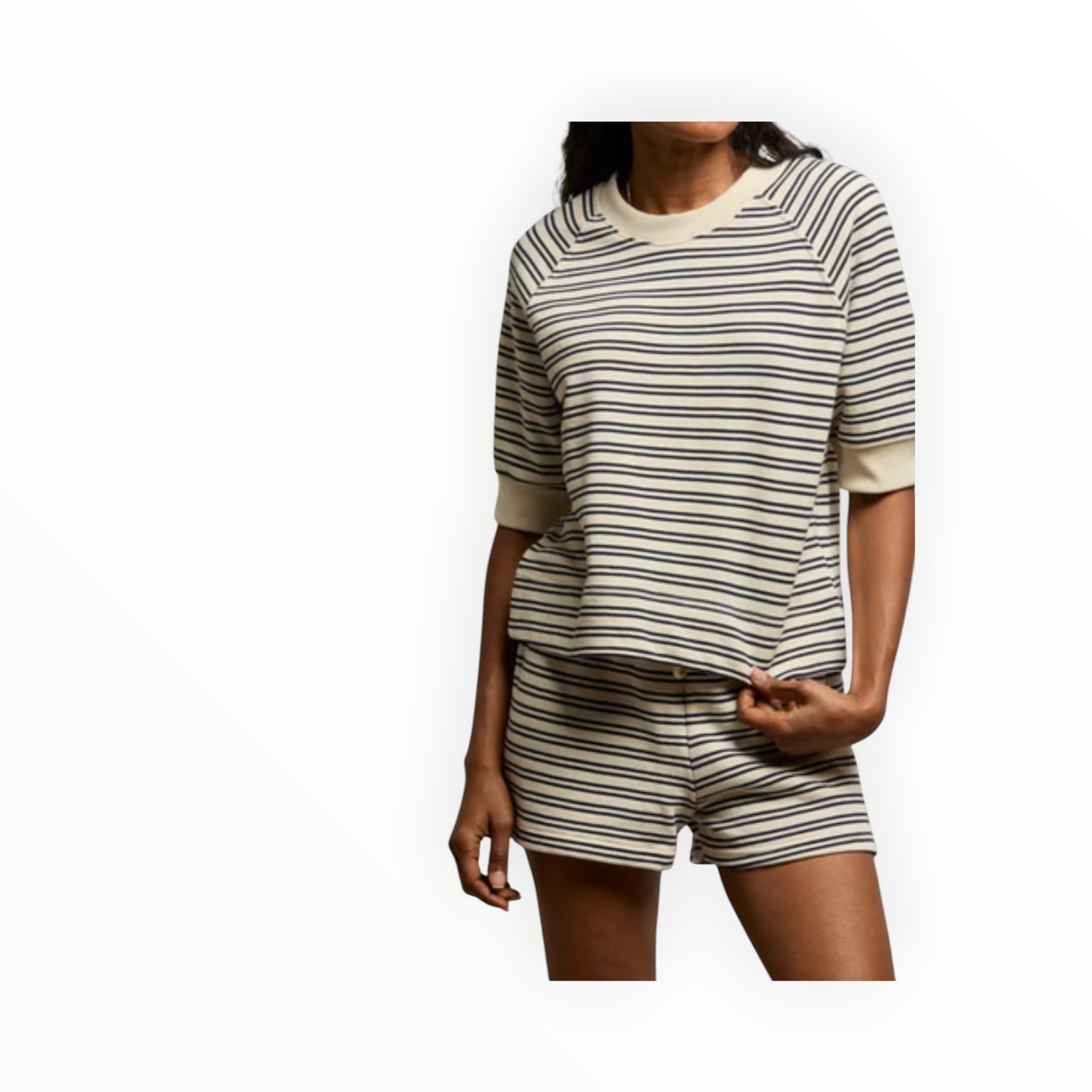 perfectwhitetee Bennie French Terry Short - Navy Stripe