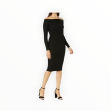 Enza Costa Stretch Silk Rib Exposed Shoulder Midi Dress - Black