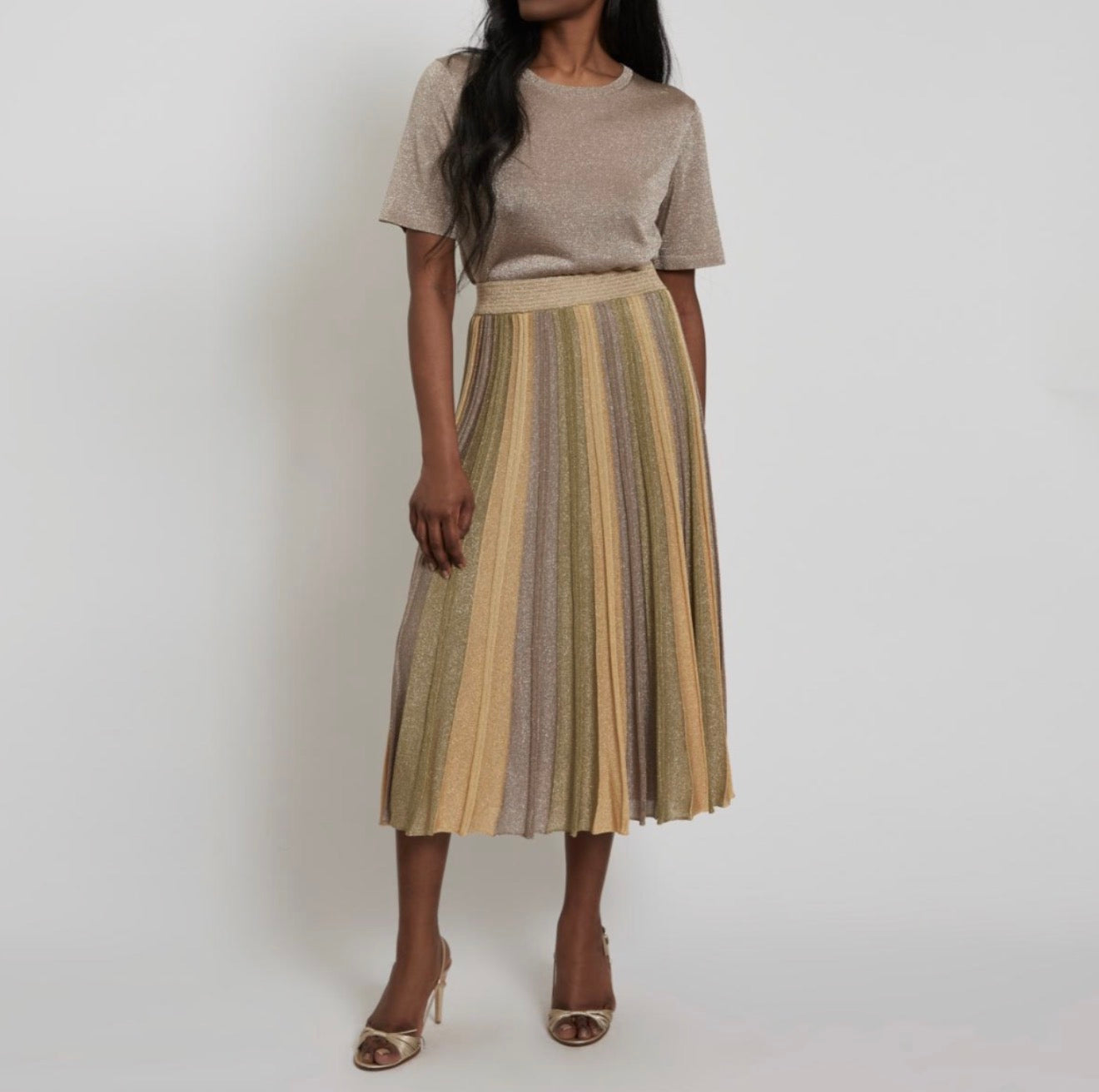 Maison Lurex Gala Pleated Skirt - April Moon/Green