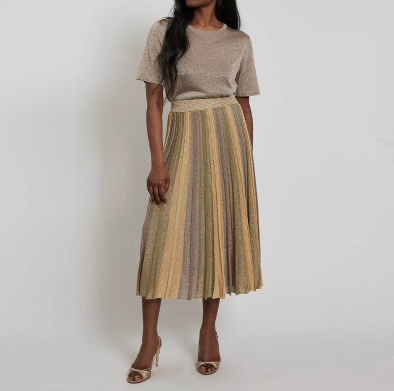 Maison Lurex Gala Pleated Skirt - April Moon/Green