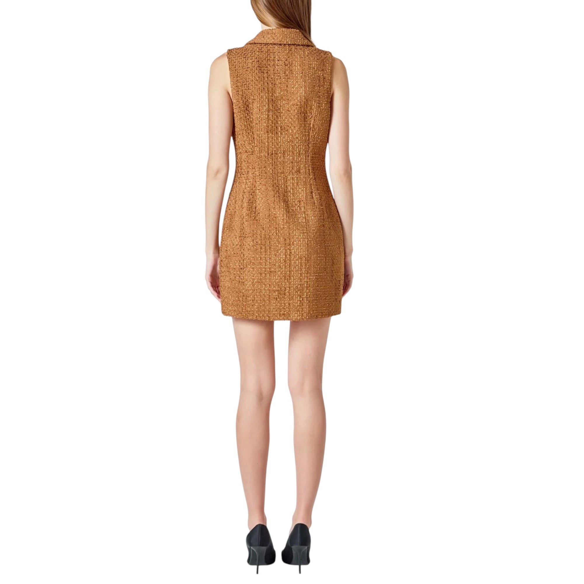 endless rose Tweed Collared Mini Dress - Camel