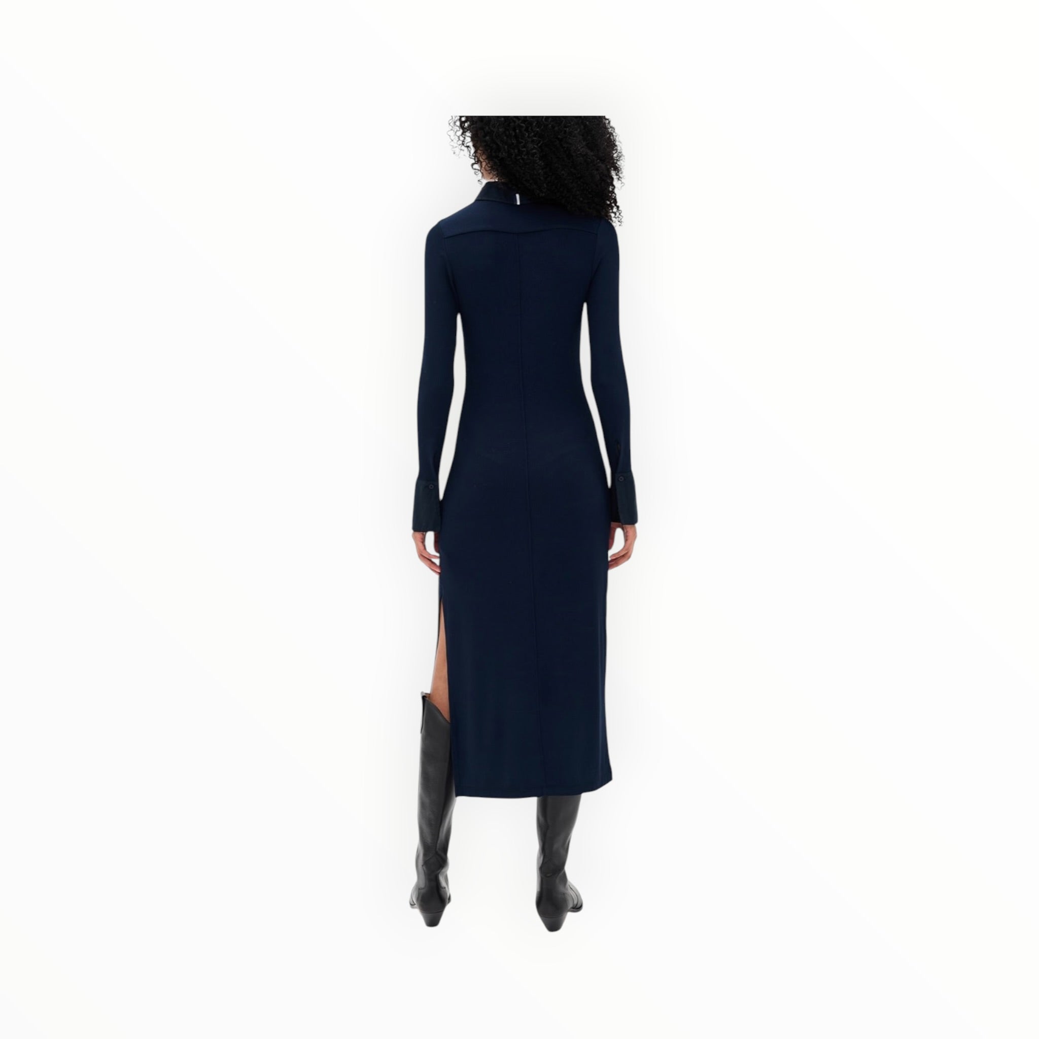 Stateside Fine Rib Ruched Buttoned Dress - Navy