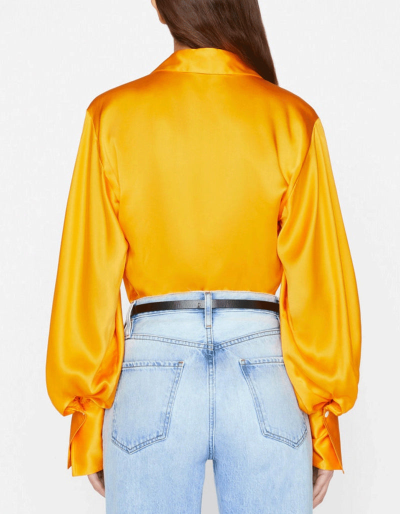 Frame Satin Keyhole Popover Shirt - Nectarine