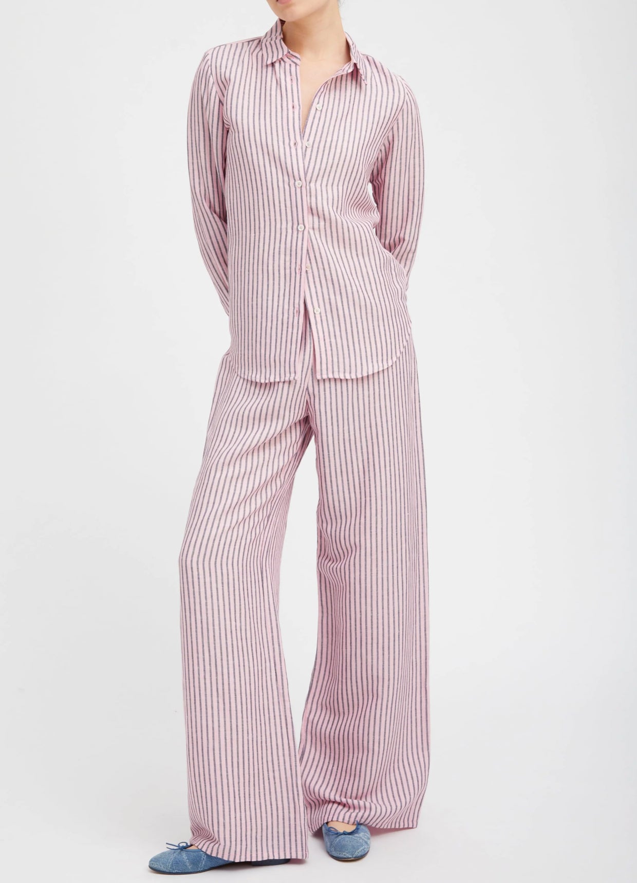 SPRWMN Pink Indigo Stripe Linen Fonda Button Down