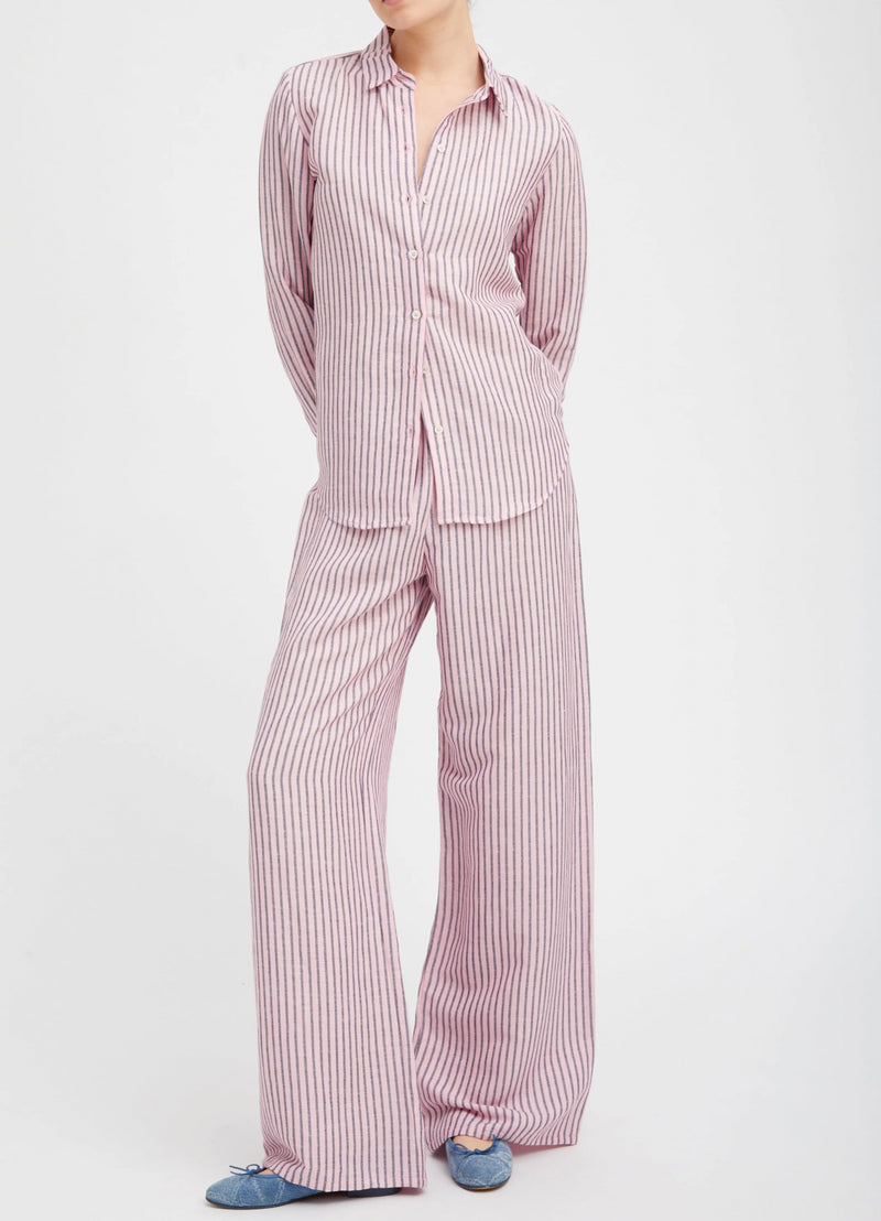 SPRWMN Pink Indigo Stripe Linen Fonda Button Down