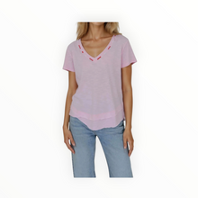 CHRLDR Embroidered Ava V-Neck Tee - Candy Pink