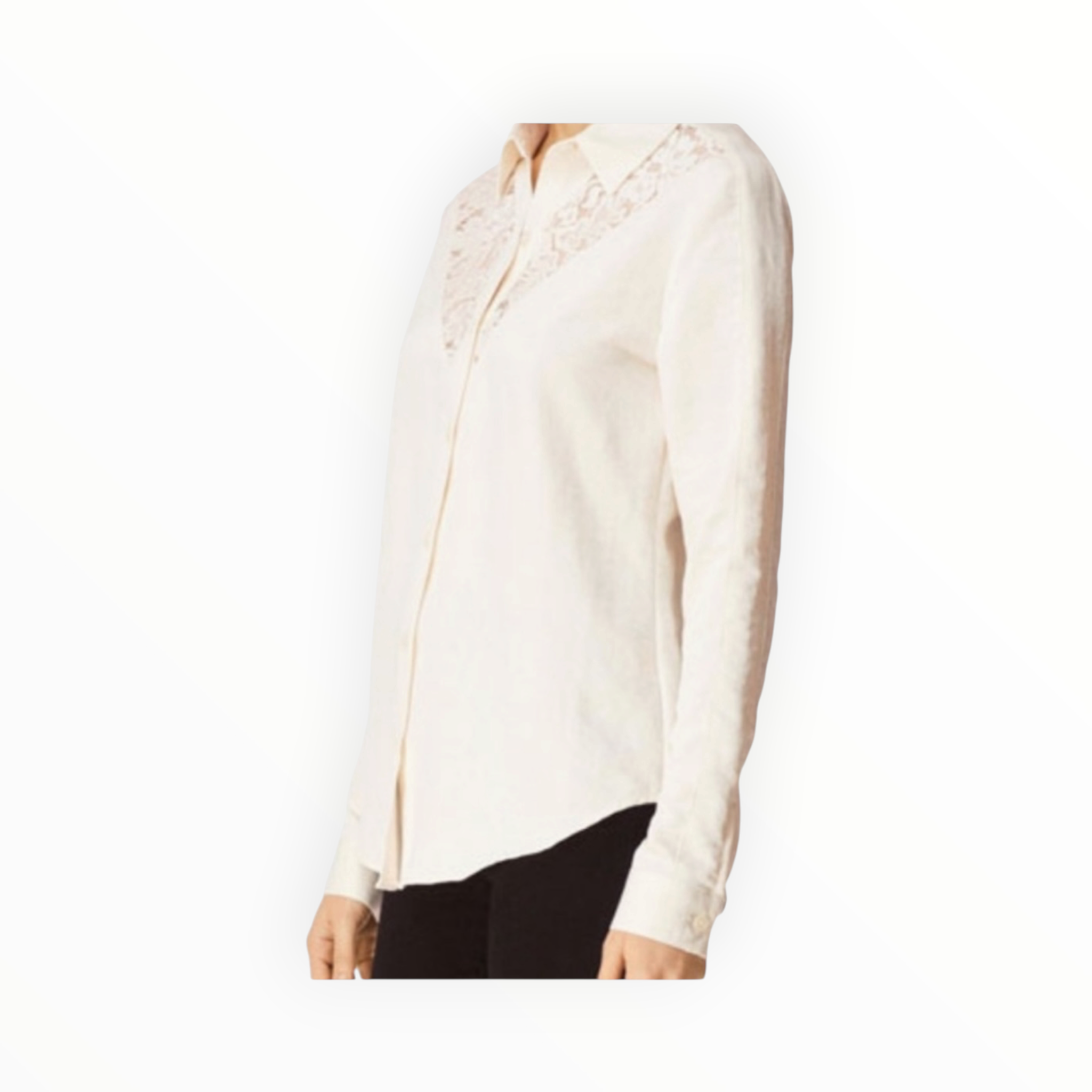 J Brand Lula Button-Front Long Sleeve Lace Inset Shirt - Moonbeam
