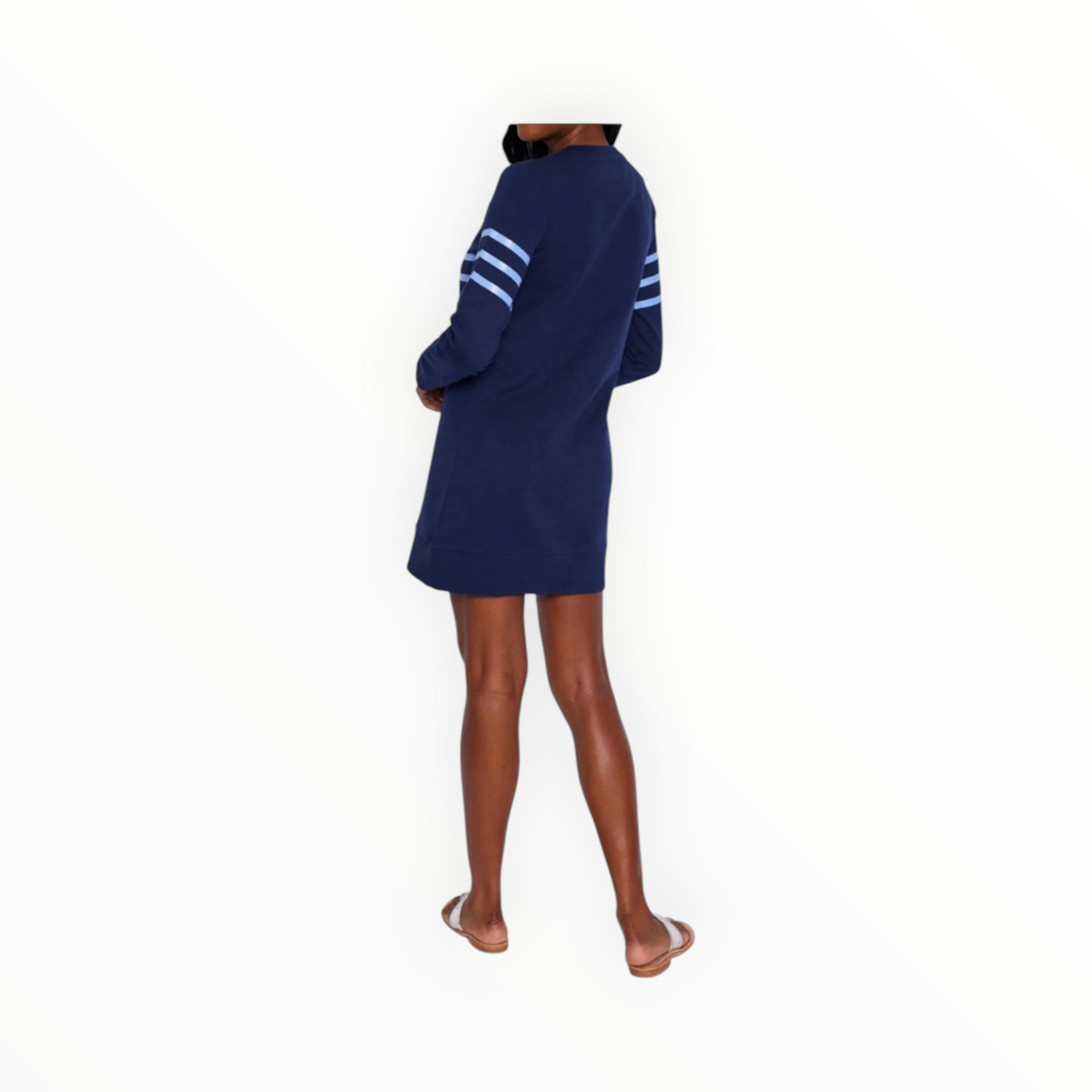 Sail to Sable Striped Sweatshirt Dress - Hydrangea/Navy
