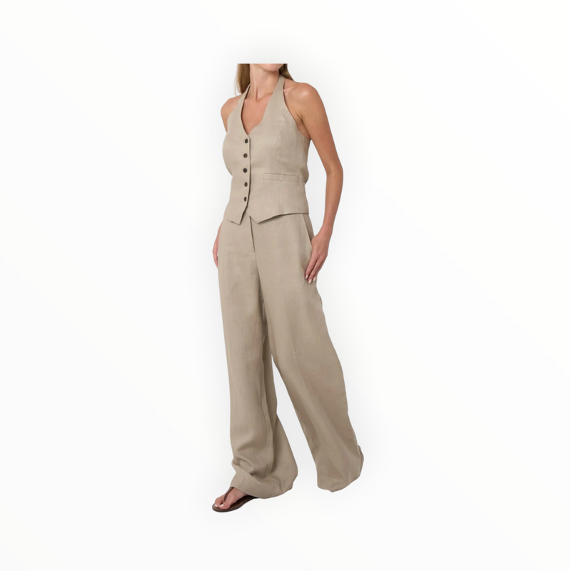 Phoebe Jon Sabrina Halter Vest in Linen - Taupe