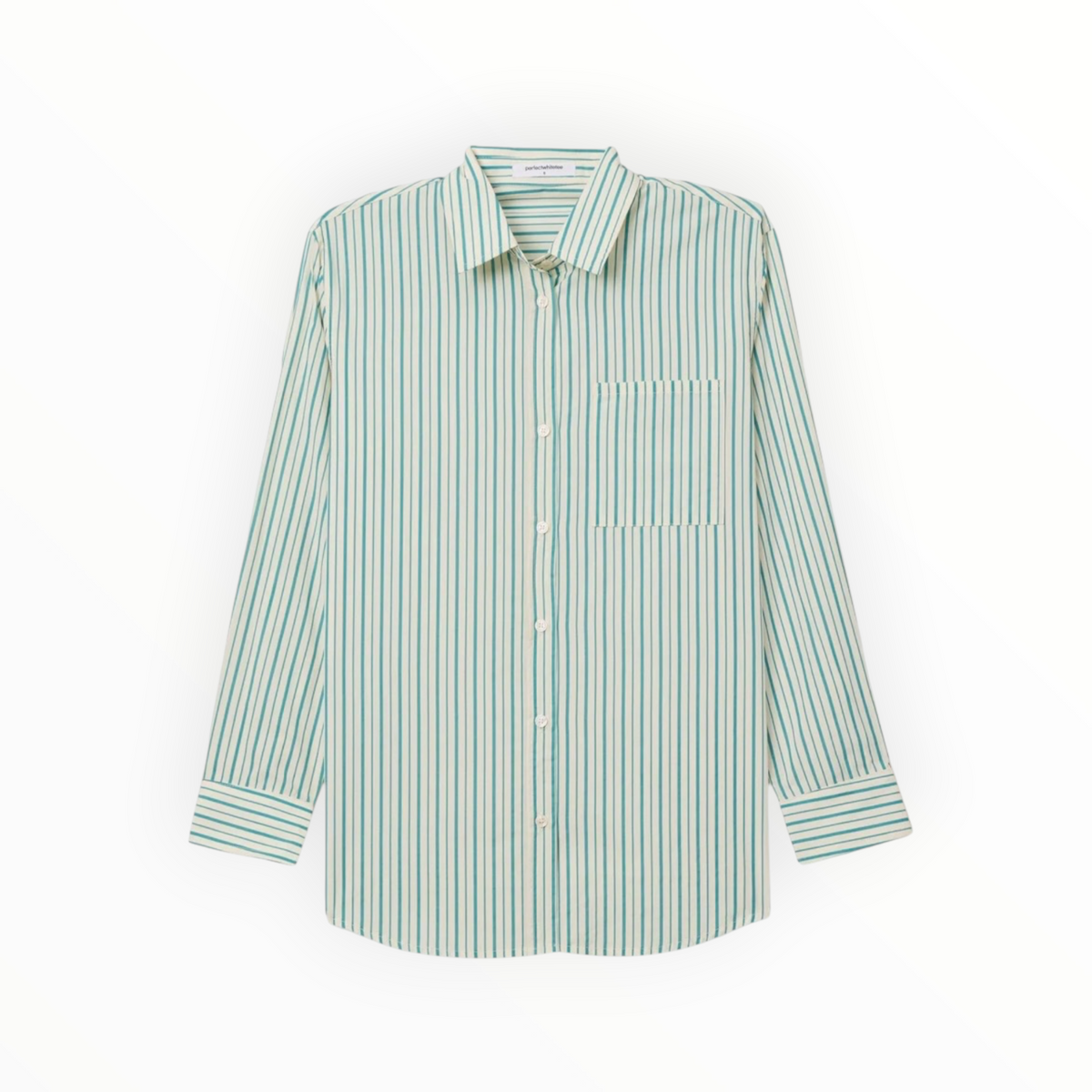 perfectwhitetee Avalon Poplin Button Down - Teal Blue/Sugar Stripe
