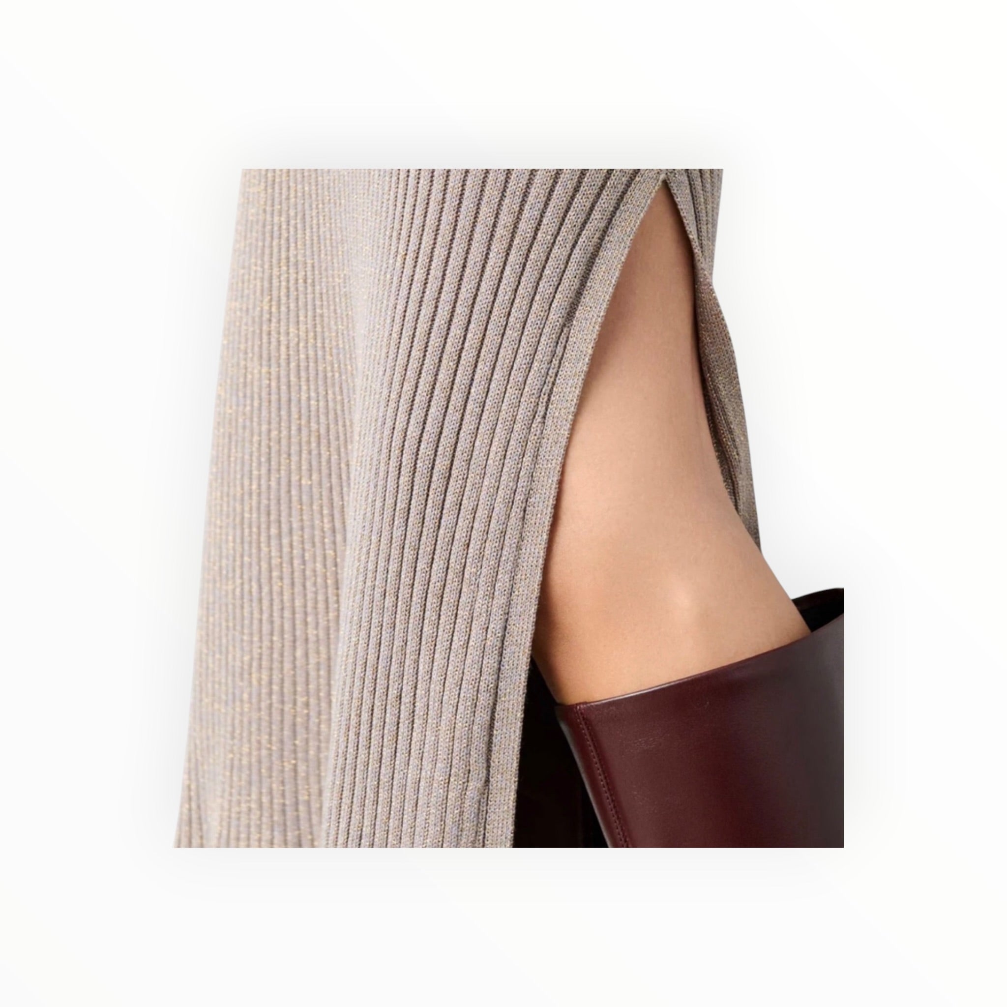 White + Warren Metallic Shine Ribbed Skirt - Mauve Shine