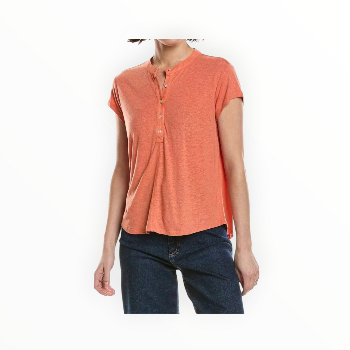 Bella Dahl Short Sleeve Placket Pullover - Terracotta Orange