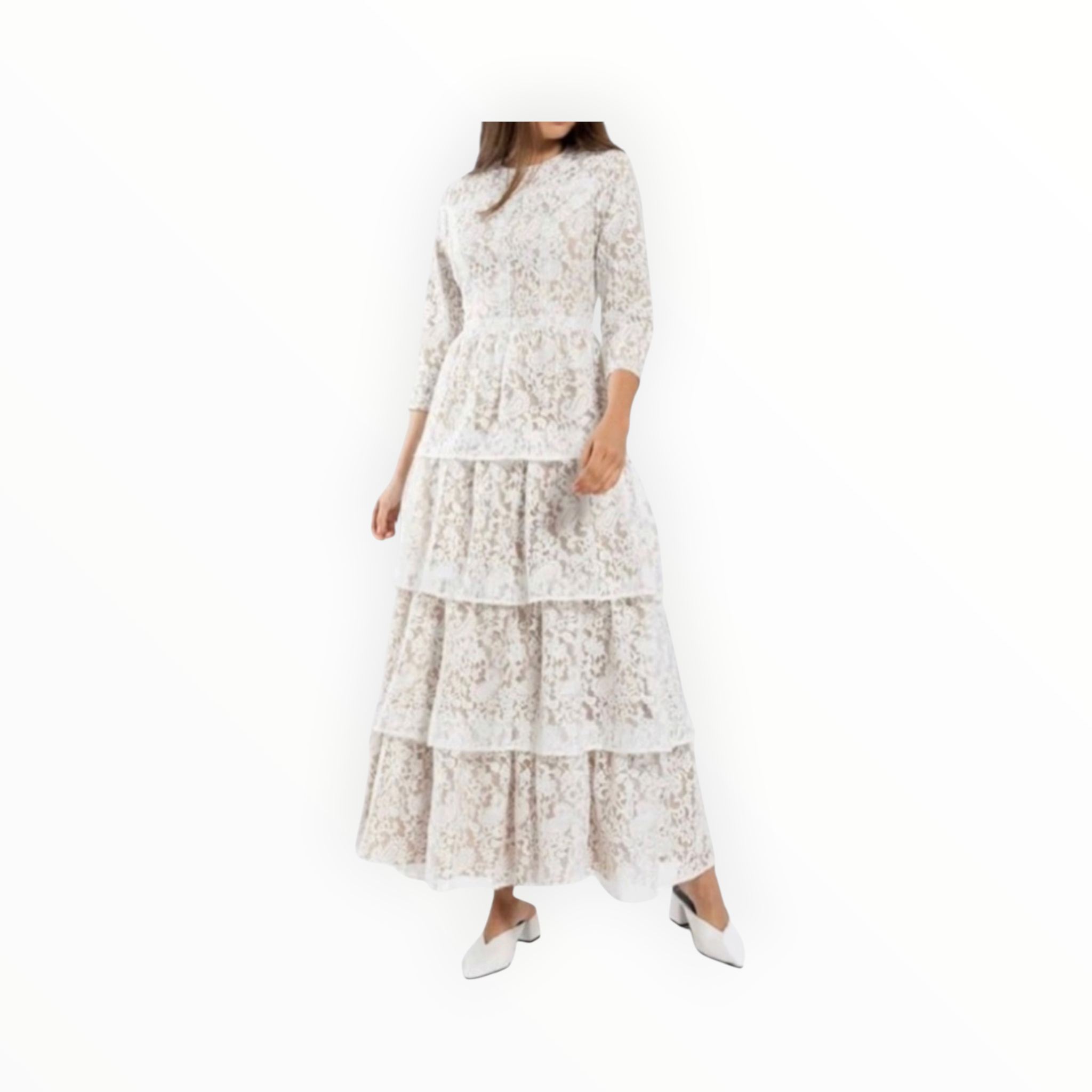 Soie Lace Layered Maxi Dress - White