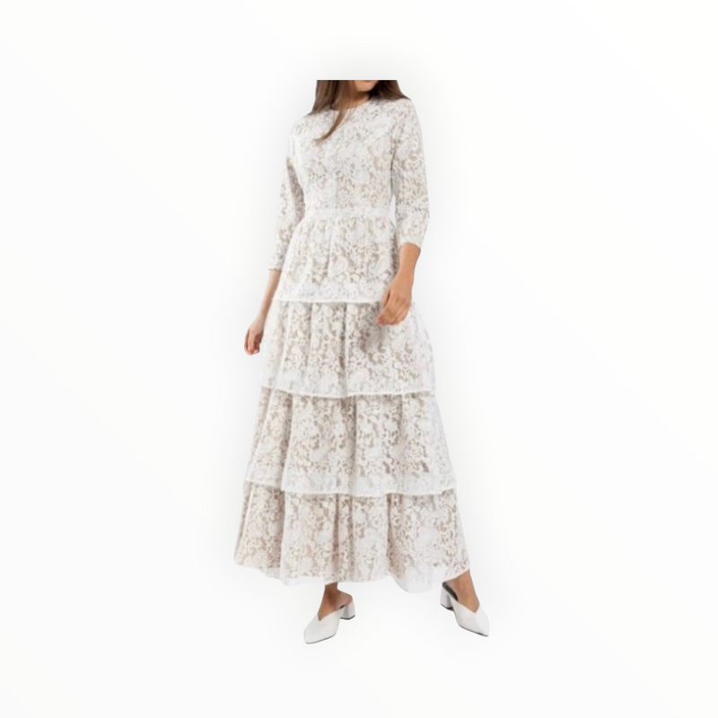 Soie Lace Layered Maxi Dress - White