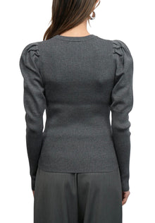 Greylin Renoa Puff Sleeve Ribbed Knit Top - Charcoal