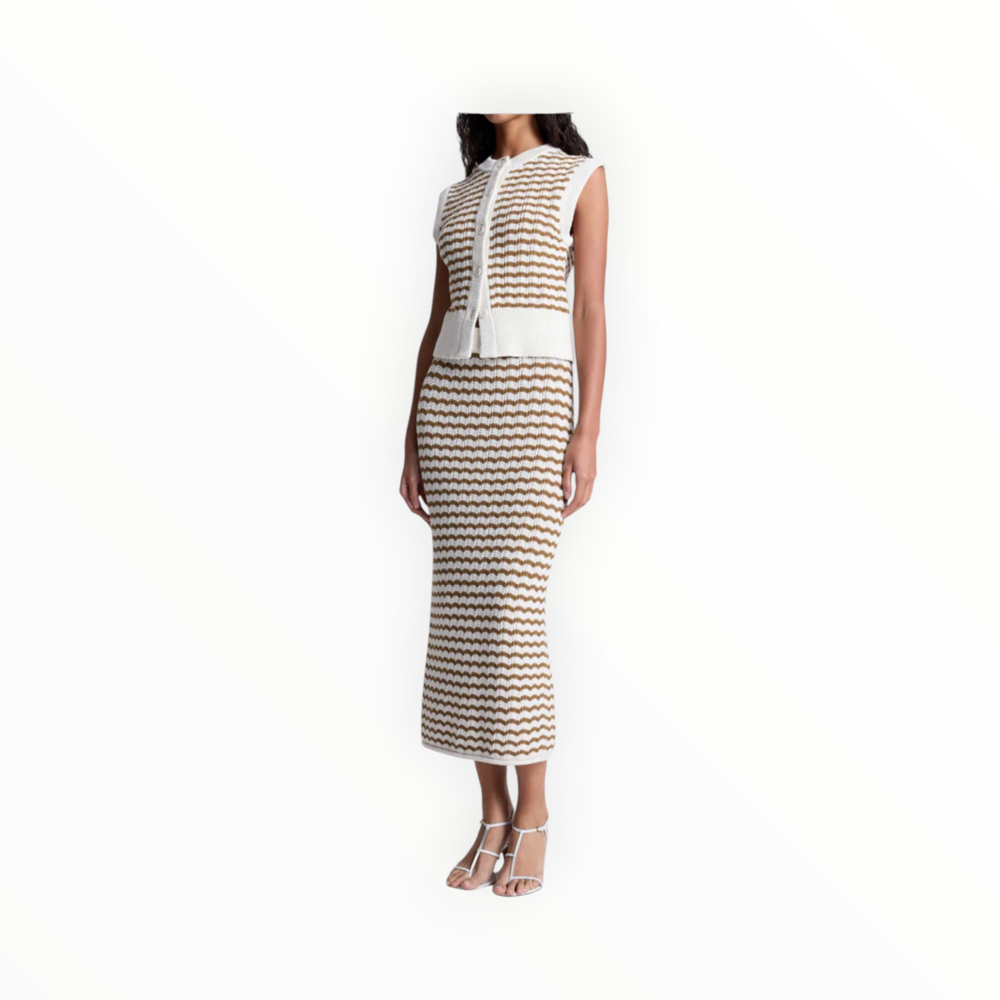 A.L.C. Alexis Striped Knit Skirt - Parchment/Aged Bronze