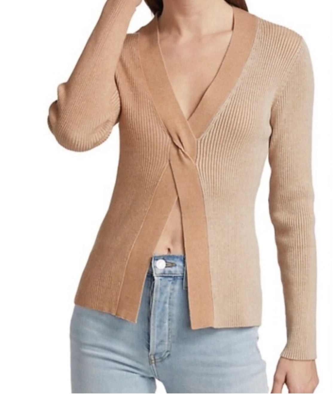 Naadam Ribbed Reversible Twist Front Top - Oatmeal Combo