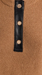 Frame Leather Placket Henley - Camel