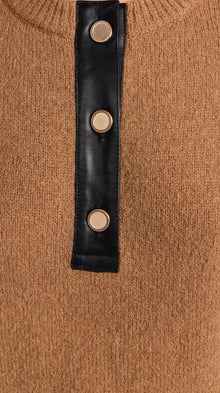 Frame Leather Placket Henley - Camel