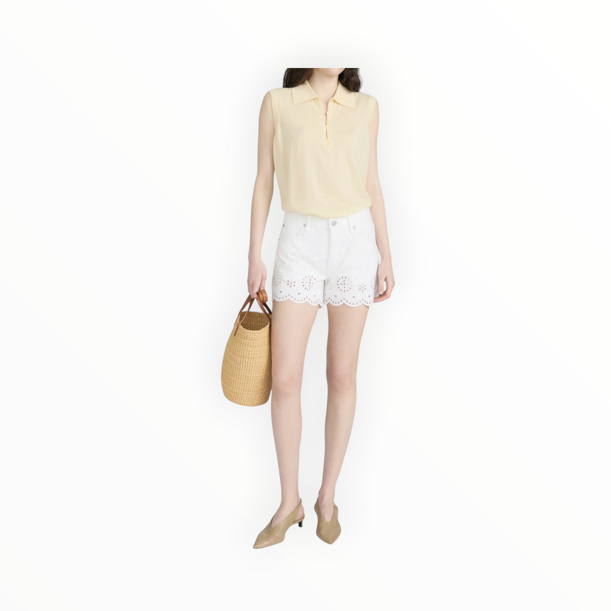 Frame The Eyelet Hang Jean Short Long - White