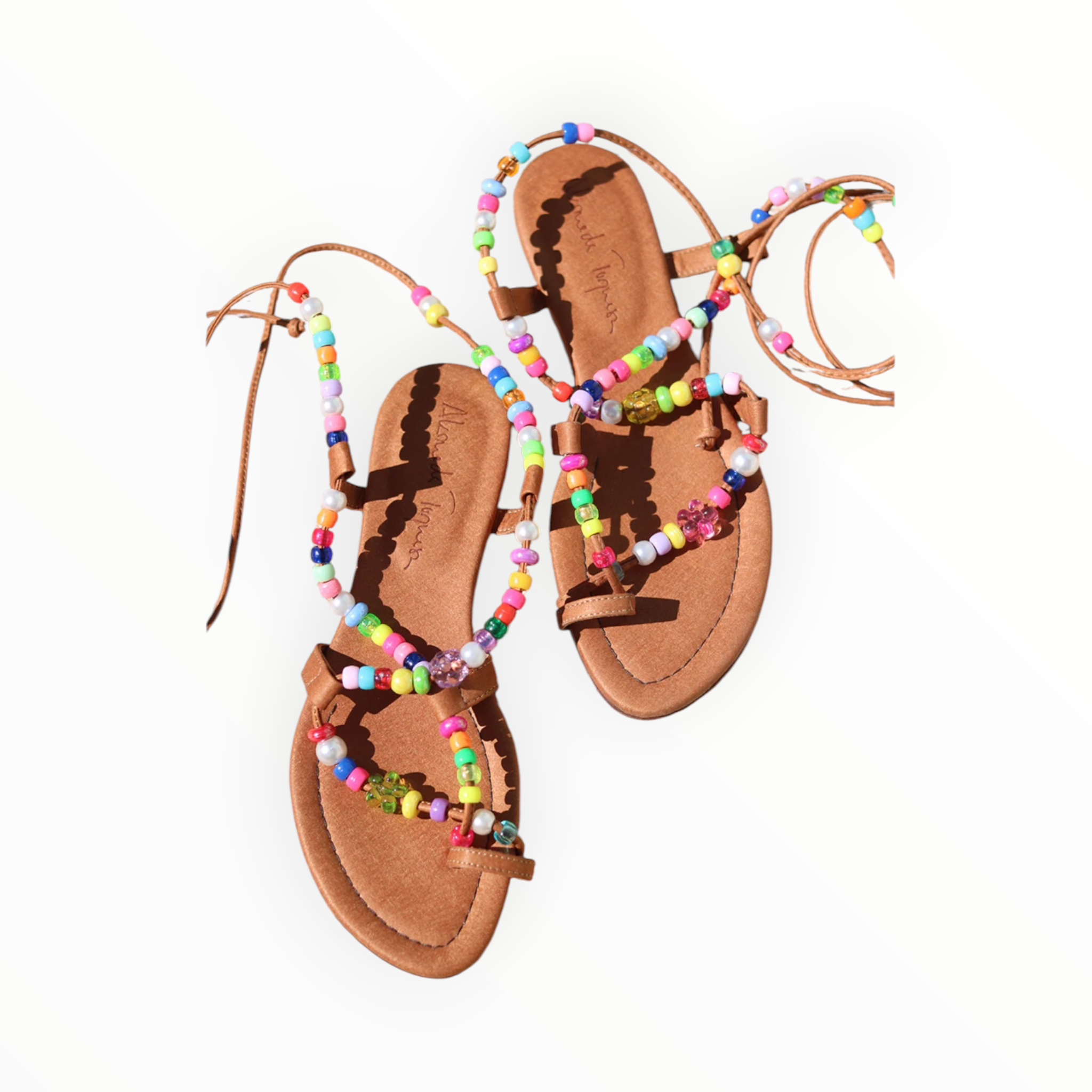 Alameda Turquesa Alegria Beaded Sandals - Tan Leather
