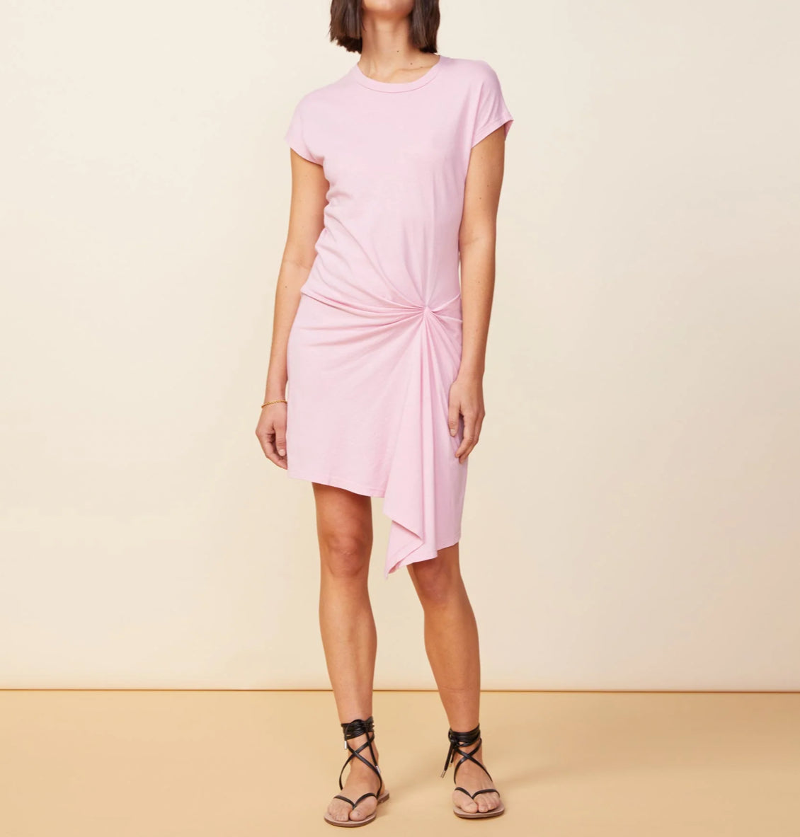 Monrow Tucked Front Tee Shirt Dress - Dusty Pink