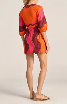 ILIO NEMA Wave Patchwork Poplin Leda Dress - Red/Pink