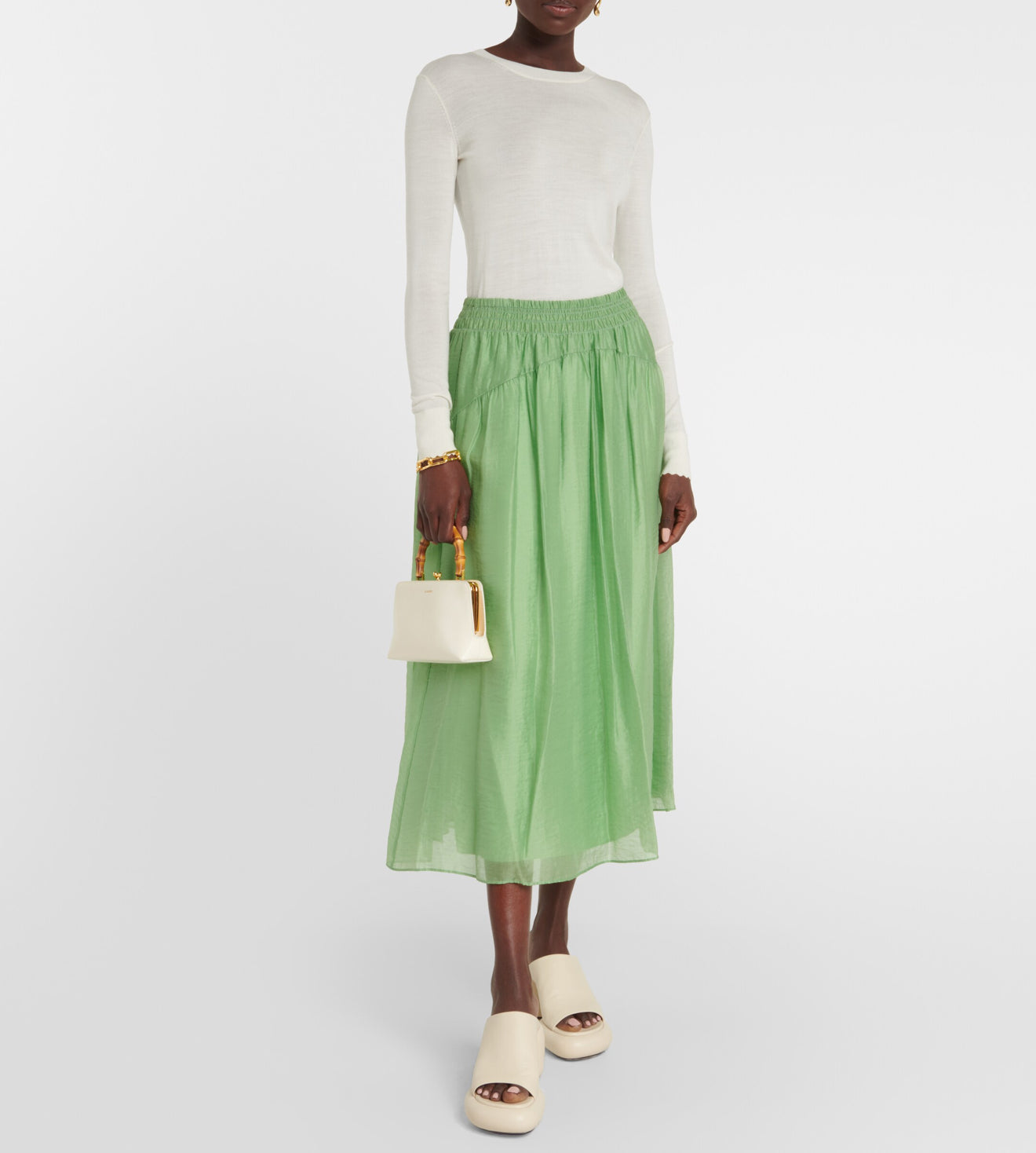 Vince Smocked Waist Pull On Skirt - Sprout Green