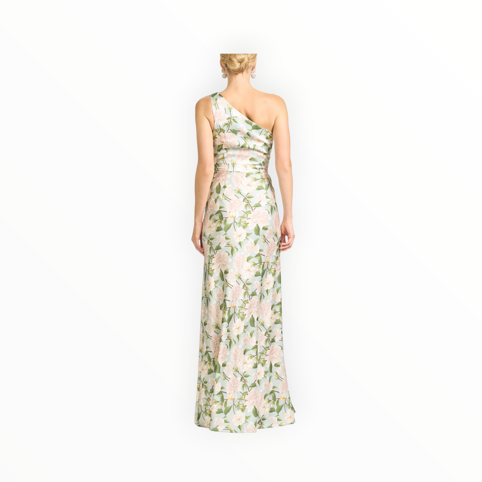 Sachin & Babi Delphine Mint Green Floral One Shoulder A-Line Gown - Celadon Sweetbriar