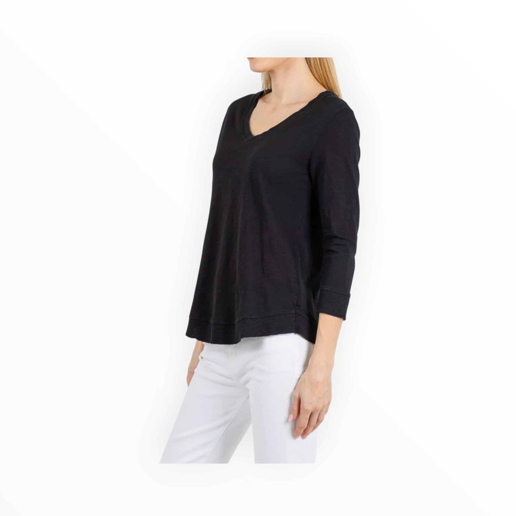 Elliott Lauren 3/4 Sleeve V-Neck Tee - Black
