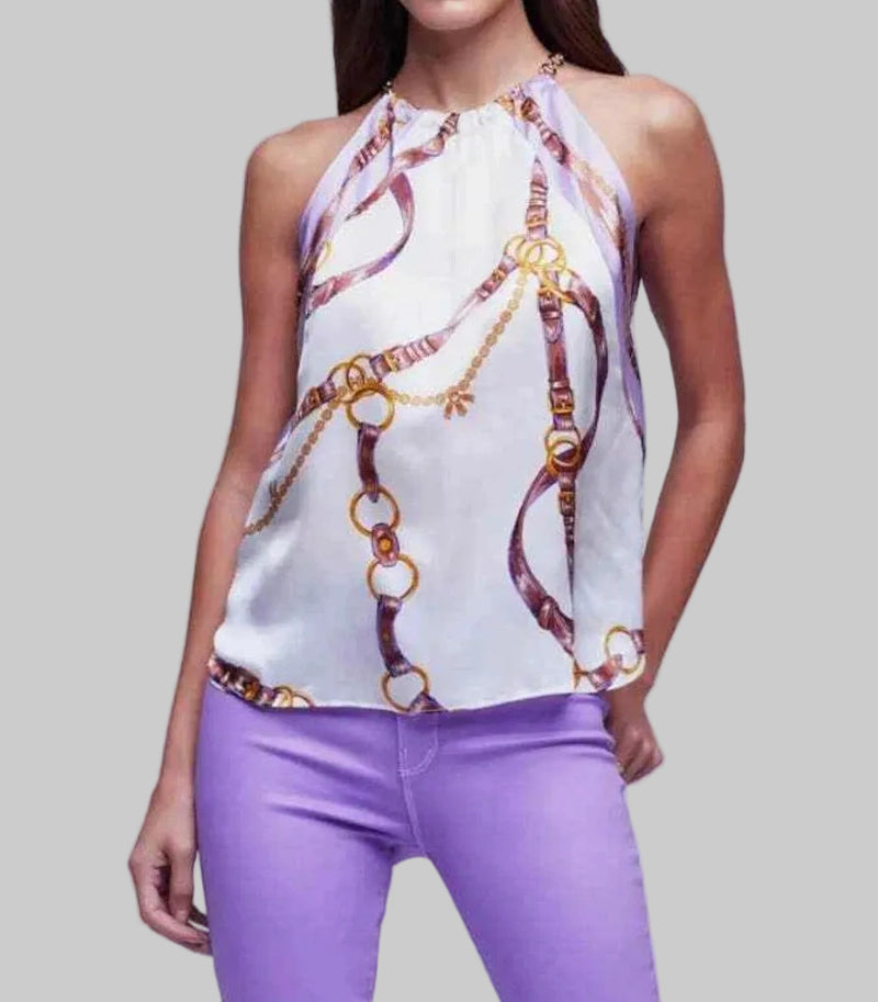L’Agence Tillie Chain Neck Scarf Top - Ivory Multi