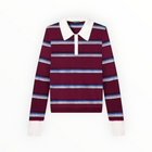 Minnie Rose Cotton Cashmere Striped Long Sleeve Collared Polo - Bordeaux Combo