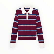 Minnie Rose Cotton Cashmere Striped Long Sleeve Collared Polo - Bordeaux Combo