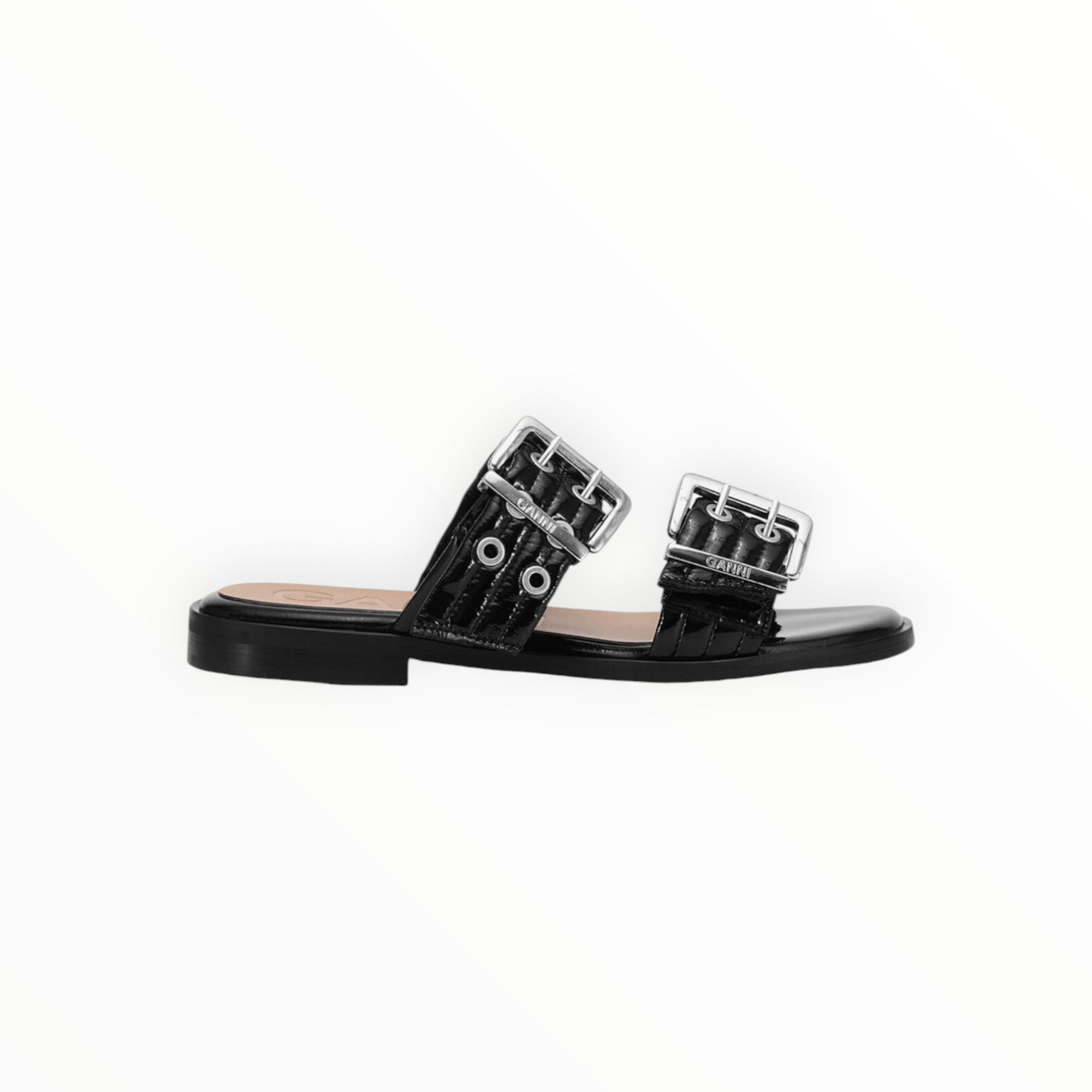 GANNI Feminine Buckle Two-Strap Sandals - Black