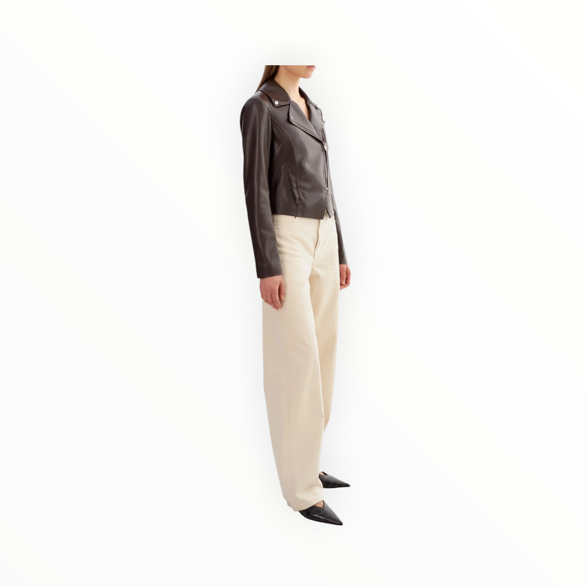 Lamarque Pascale Fitted Faux Leather Jacket - Dark Brown