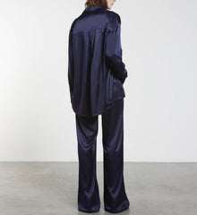 Enza Costa Satin Long Sleeve Shirt - Dark Navy
