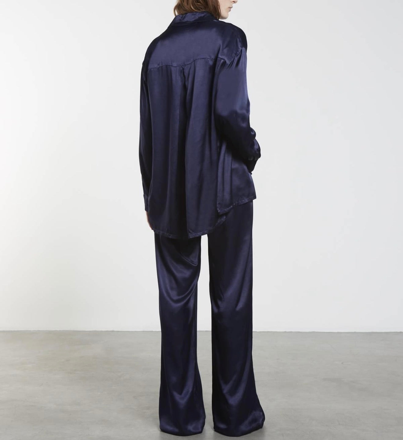Enza Costa Satin Long Sleeve Shirt - Dark Navy
