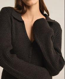 Z Supply Rina Button Up Sweater - Charcoal Heather