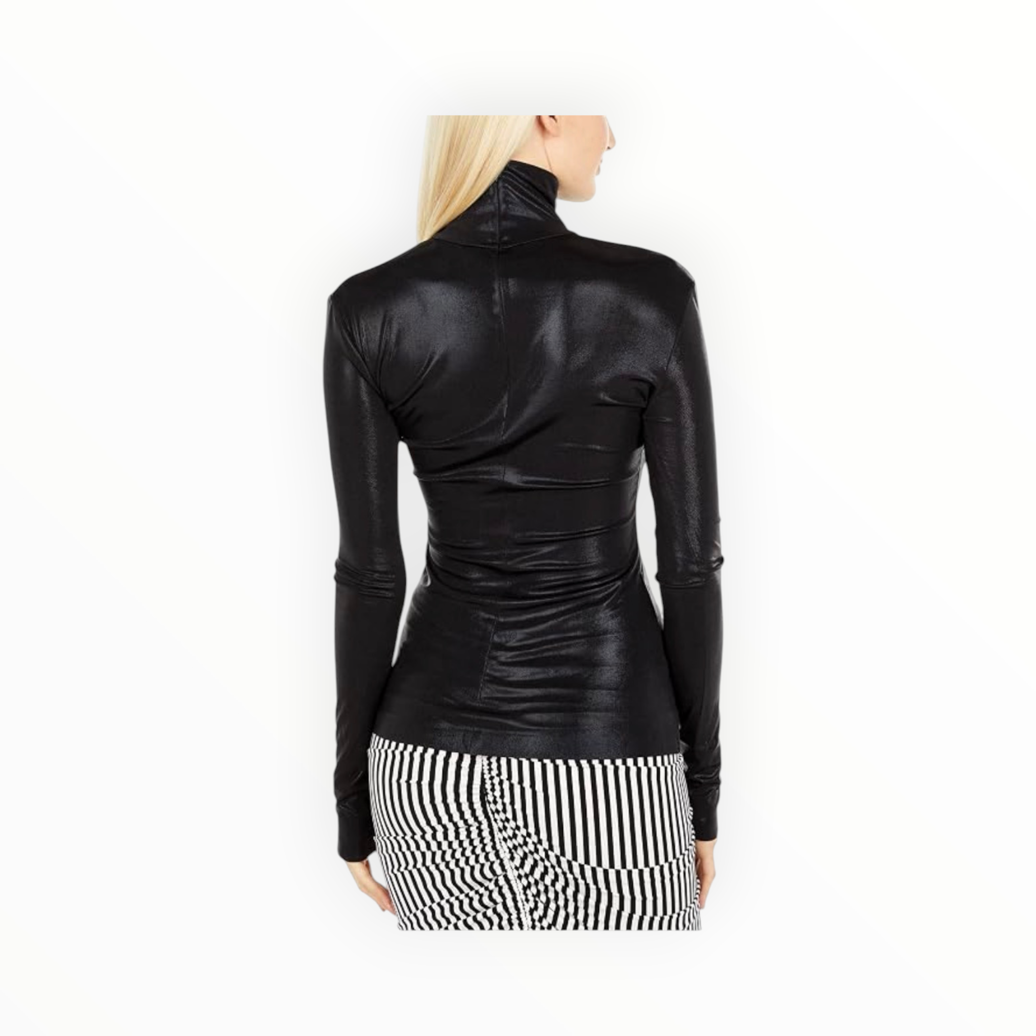 Norma Kamali Slim Fit Long Sleeve Turtle Top - Black Foil