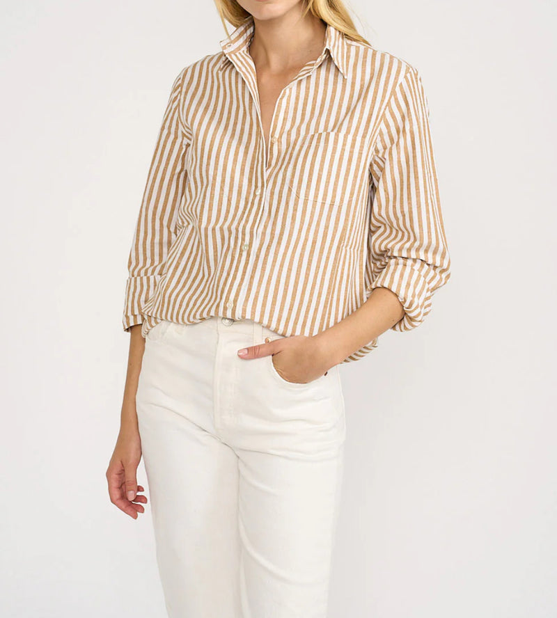 Marea by Liz Joy Favorite Shirt - Tan/White Awning Stripe