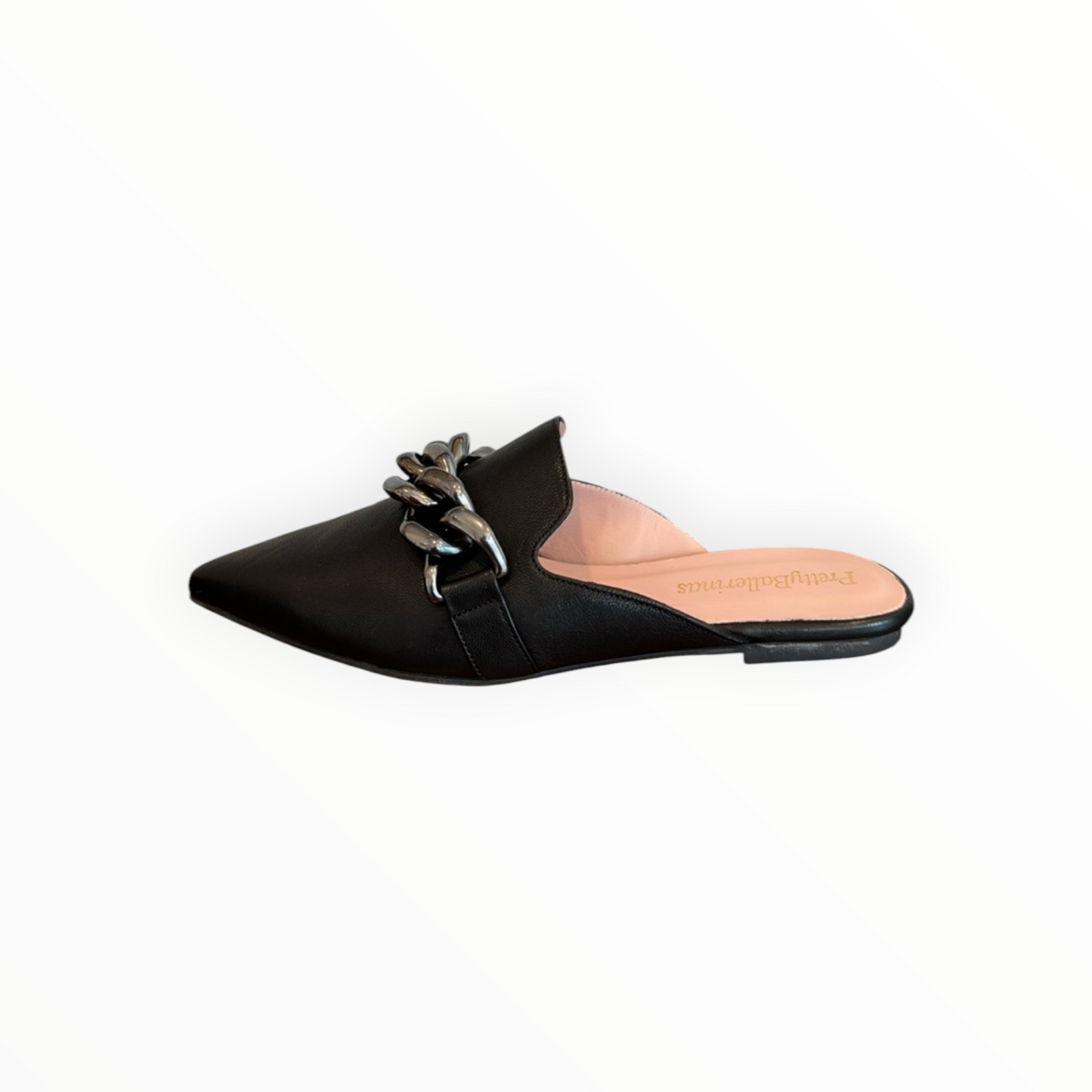 Pretty Ballerinas Overside Chain Leather Mules - Black