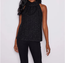 Sail to Sable Sparkle Tweed Cowl Neck Top - Black