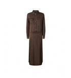 PINKO Long Satin Shirt Dress - Coffee